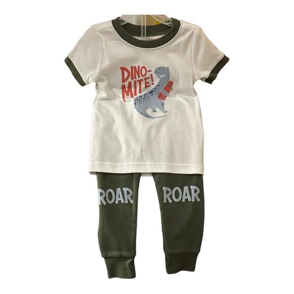Old Navy Dino-Mite Skateboard Dino White Graphic Pajama Set 18-24 Months New - Picture 1 of 6
